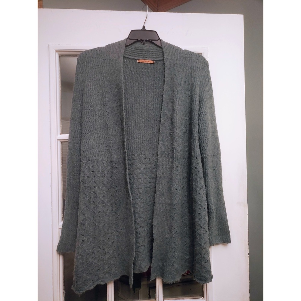 Belldini Cardigan Womens Large Gray Open Front Long Lace Knit Sweater Duster